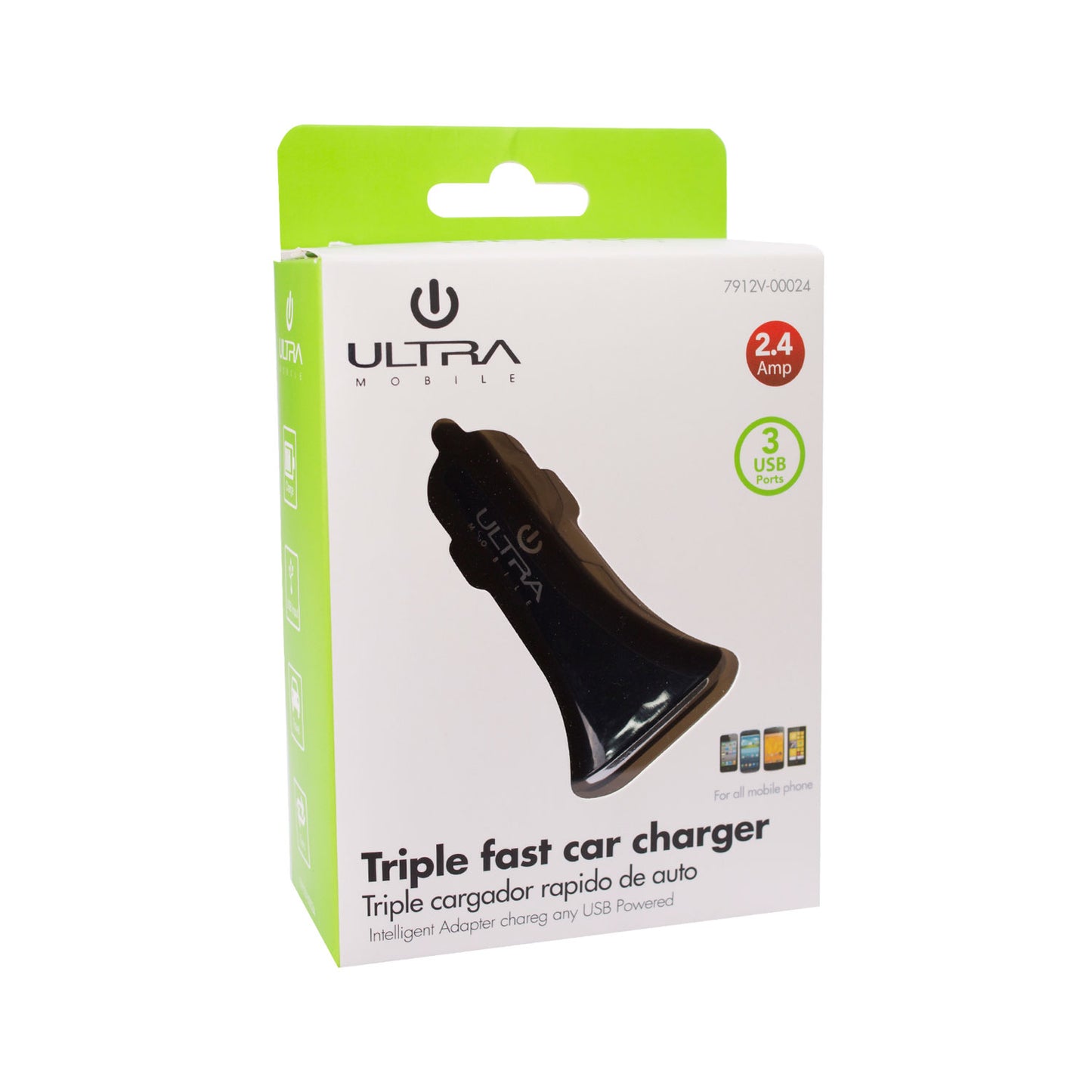 Cargador Auto 3 Usb Negro Ultra