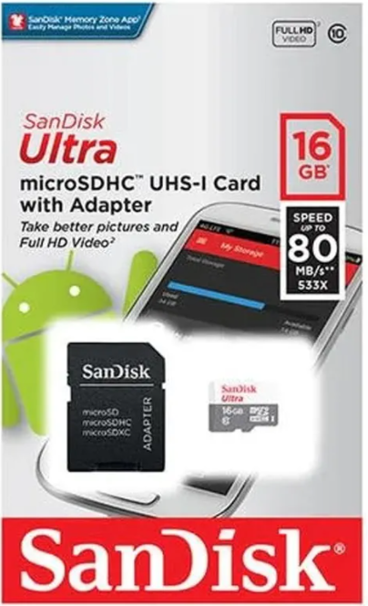 MEMORIA MICRO SD SANDISK ULTRA 16GB + ADAPTADOR