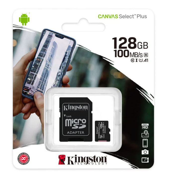 Micro Sd 128 Gb Canvas Plus + Adaptador Kingston