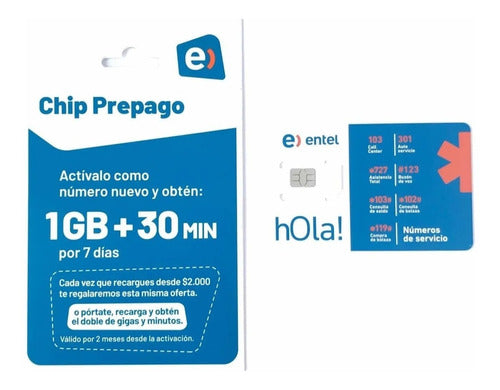 Chip Prepago Entel 1gb + 30 min