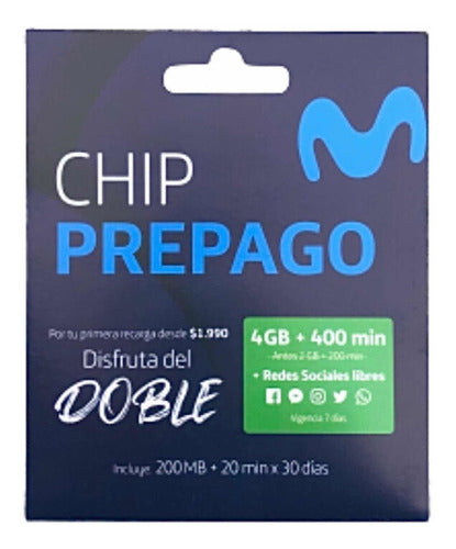 Chip Prepago Movistar 4 GB + 400 min